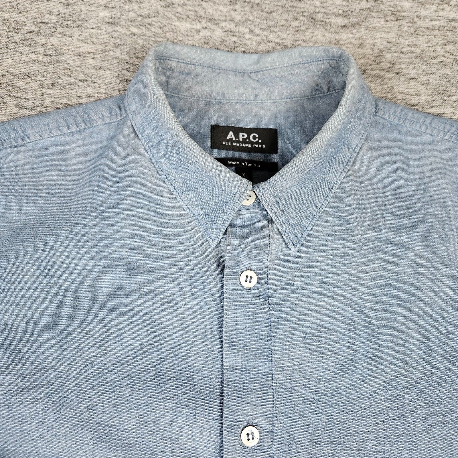 Apc Men's Chambray Shirt Denim Blue Long Sleeve Sz Xl 100% Cotton Euc